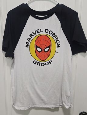 Raglan Tee - White & Black with Spider-Man Logo